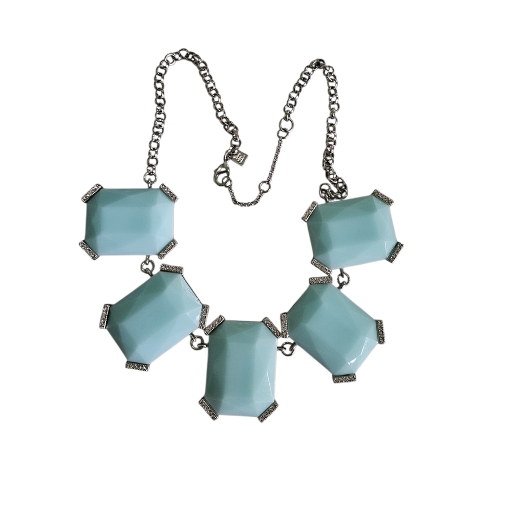 Nwot Banana Republic Blue glass Square Statement Necklace with Rhinestones - Picture 5 of 16